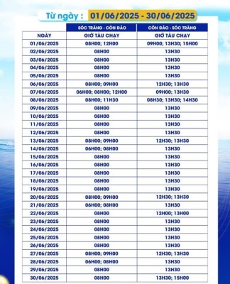 Lịch Tàu Superdong Sóc Trăng - Côn Đảo 06/2025